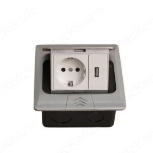 Напольная розетка на 3 модуля, EU+USB, серебряная
