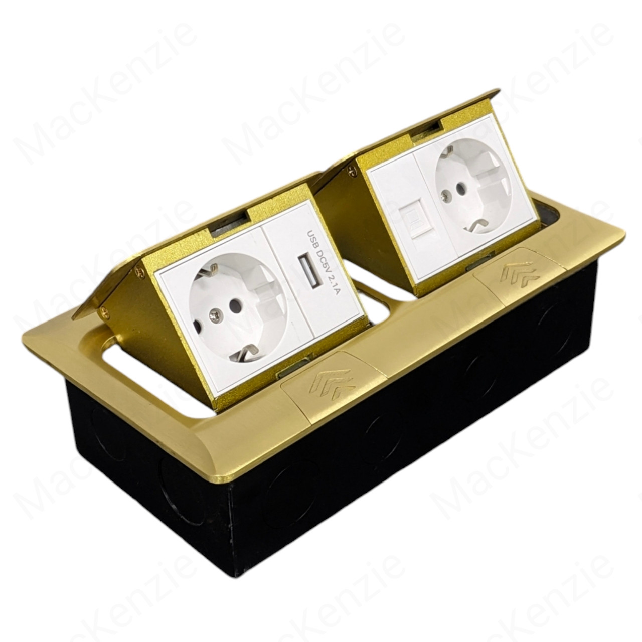 Напольный лючок на 6 модуля напольная розетка 2EU+USB+LAN золото — изображение 2