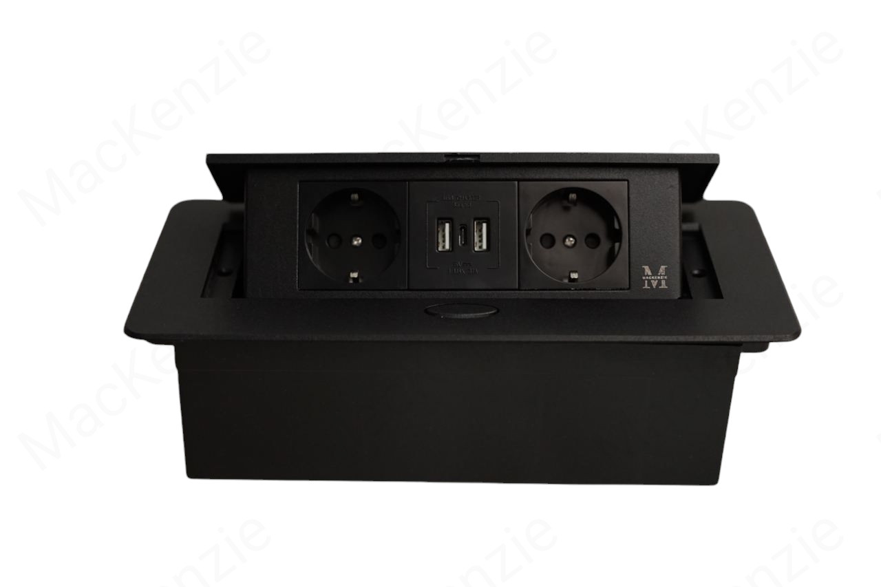 Настольная розетка лючок MacKenzie 2EU+2USB+Type C черный