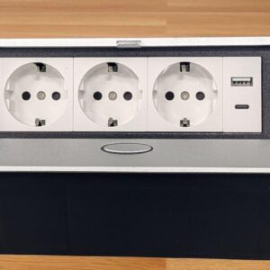 Настольный встраиваемый лючок с 3 розетками, USB и Type-C разъёмами модель: 3EUD (7M) Silver