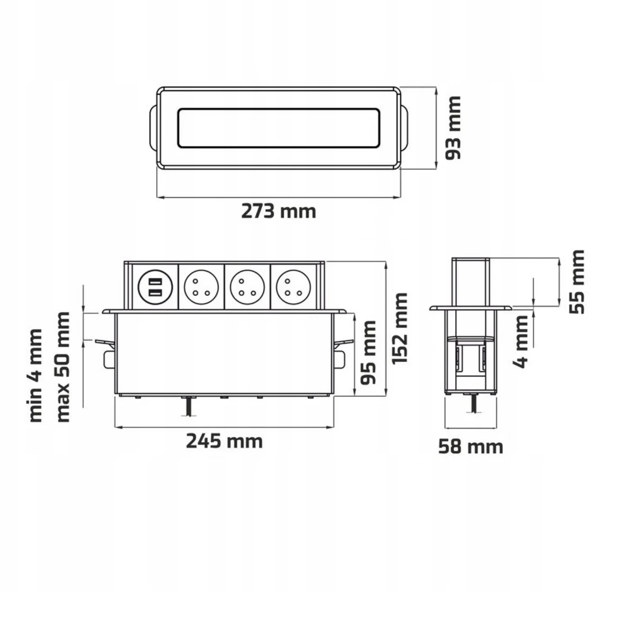 Горизонтальная лифт розетка с USB + Type C 20W Silver - GL 3EUD+A+C PD20W Silver — изображение 6