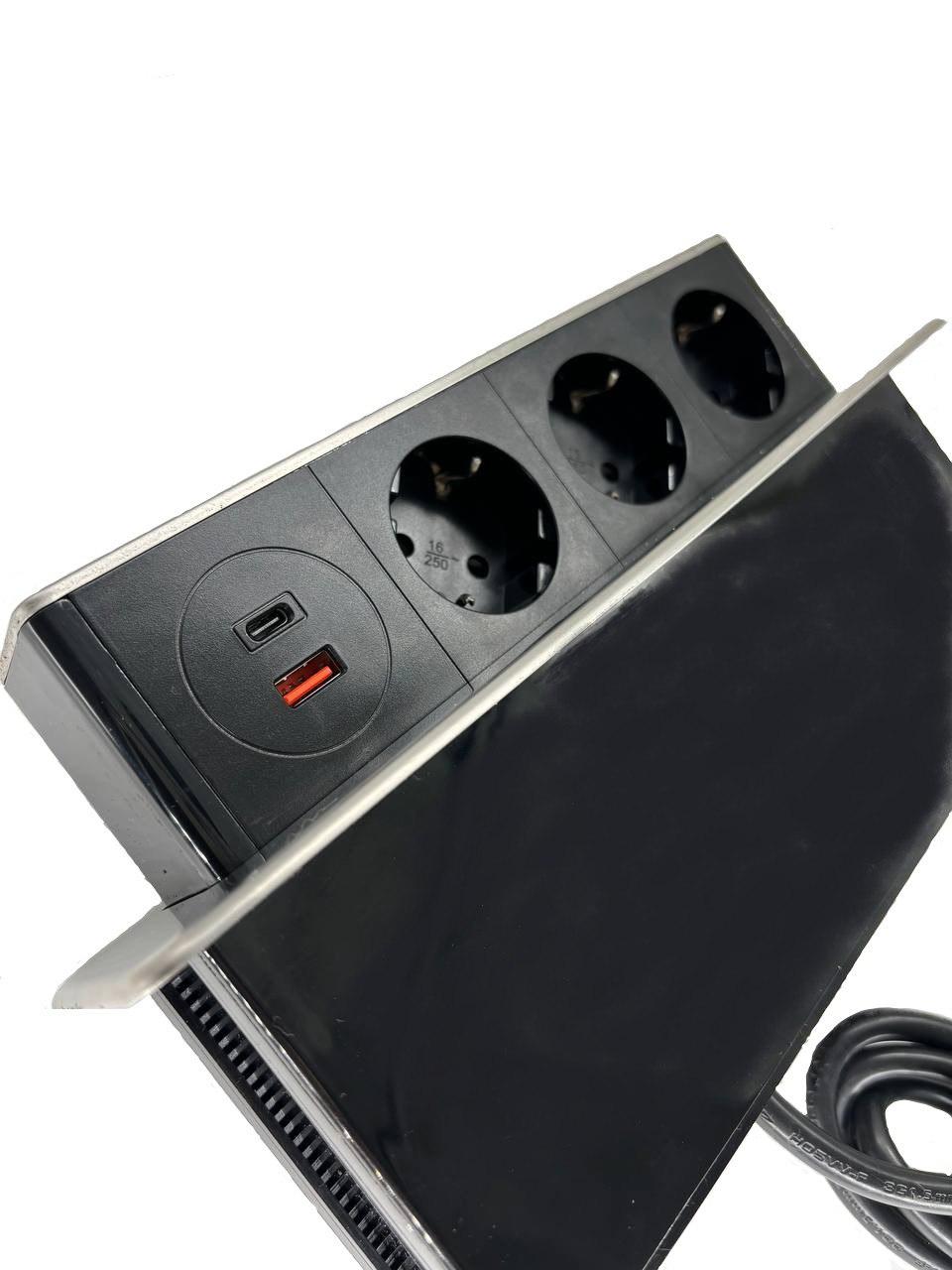 Горизонтальная лифт розетка с USB + Type C 20W Silver - GL 3EUD+A+C PD20W Silver — изображение 3